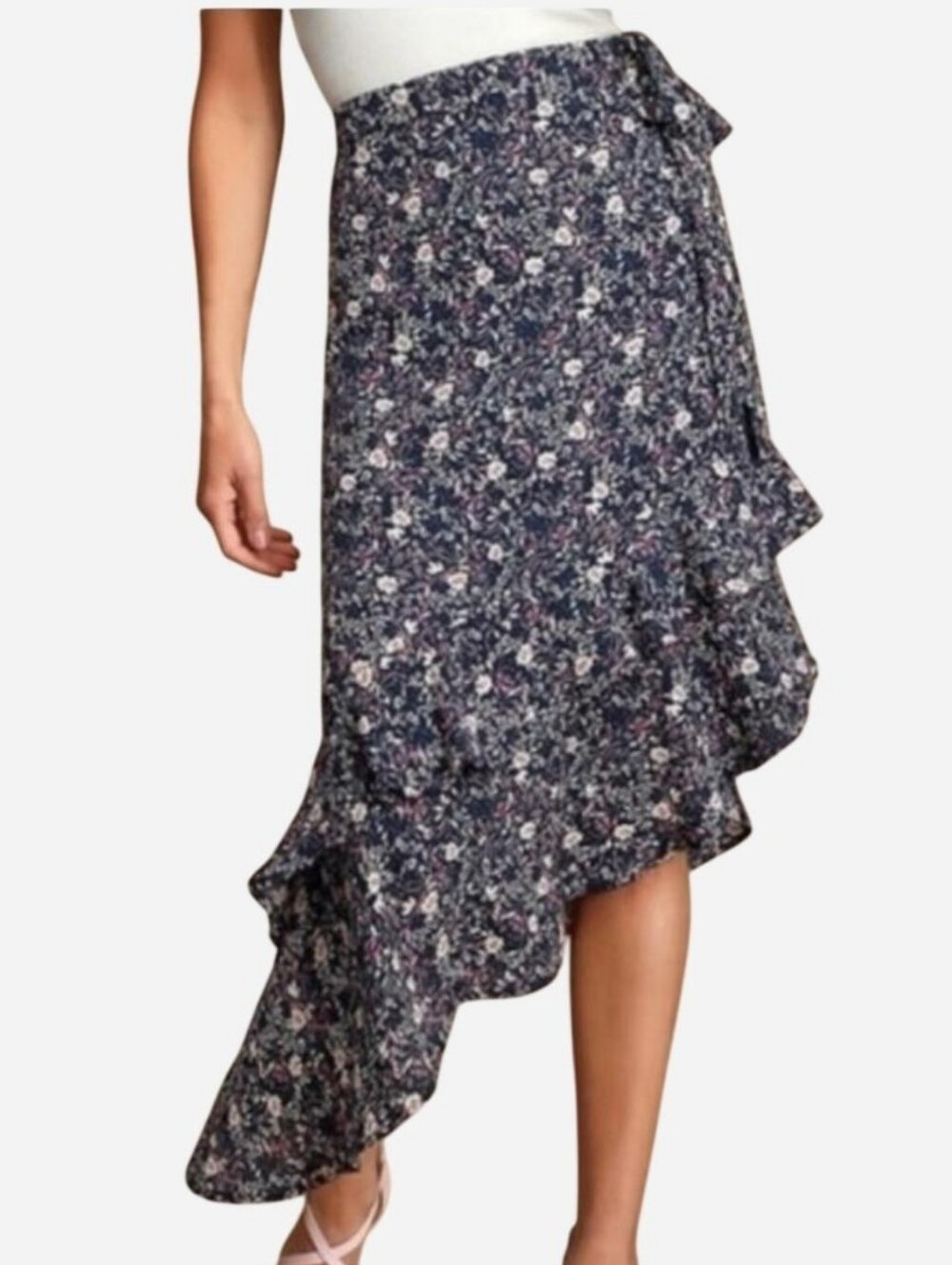 Floral Asymmetrical Ruffle Skirt